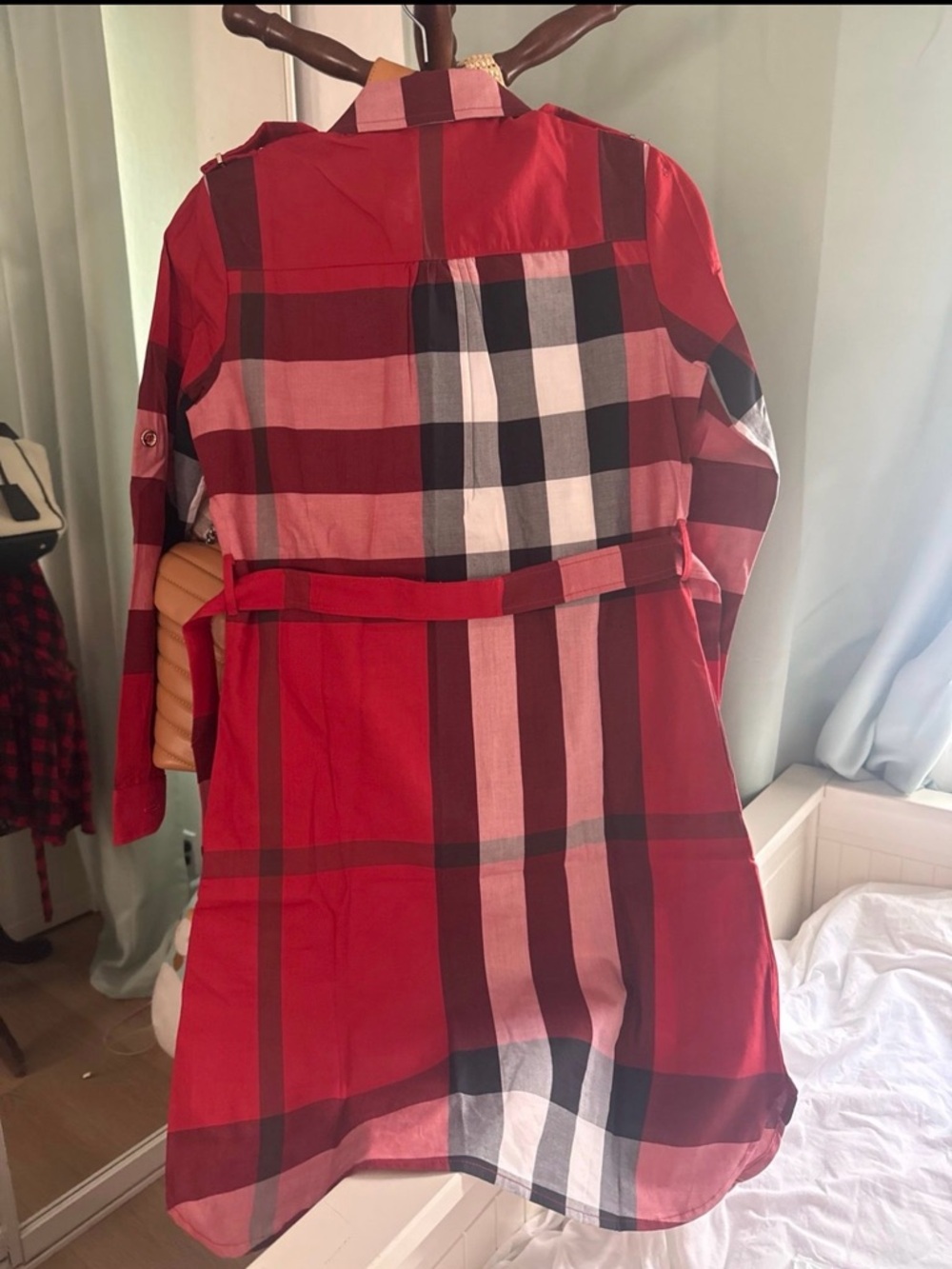 Burberry Red Black White Plaid Button-Front Tunic - Picture 3 of 4